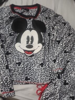 Disney Women's Black & White Mickey Mouse Fleece Pajama Set with Red Trim